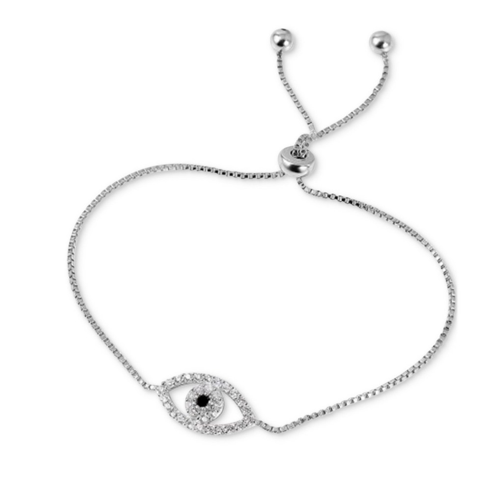 Adornia Silver Tone Pave Crystal Evil Eye Adjustable Bolo Bracelet Box Chain